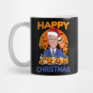 Funny Joe Biden Wearing Santa Hat Halloween Happy Christmas Mug